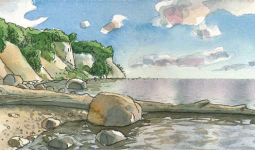 Stein, Strand & Steilküste in Aquarell