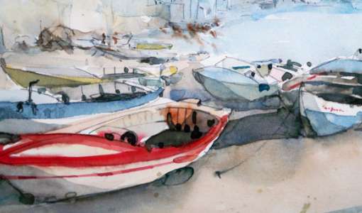 After Work: Wasser, Hafen und Boote in Aquarell