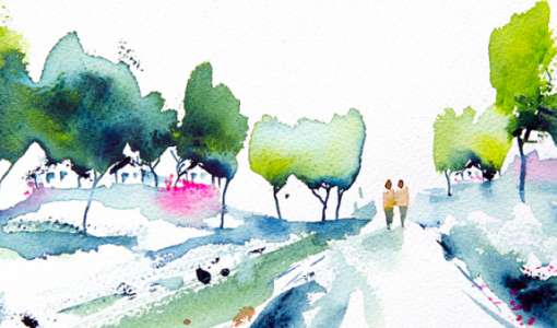 After Work: Lockere Dorfidylle in Aquarell